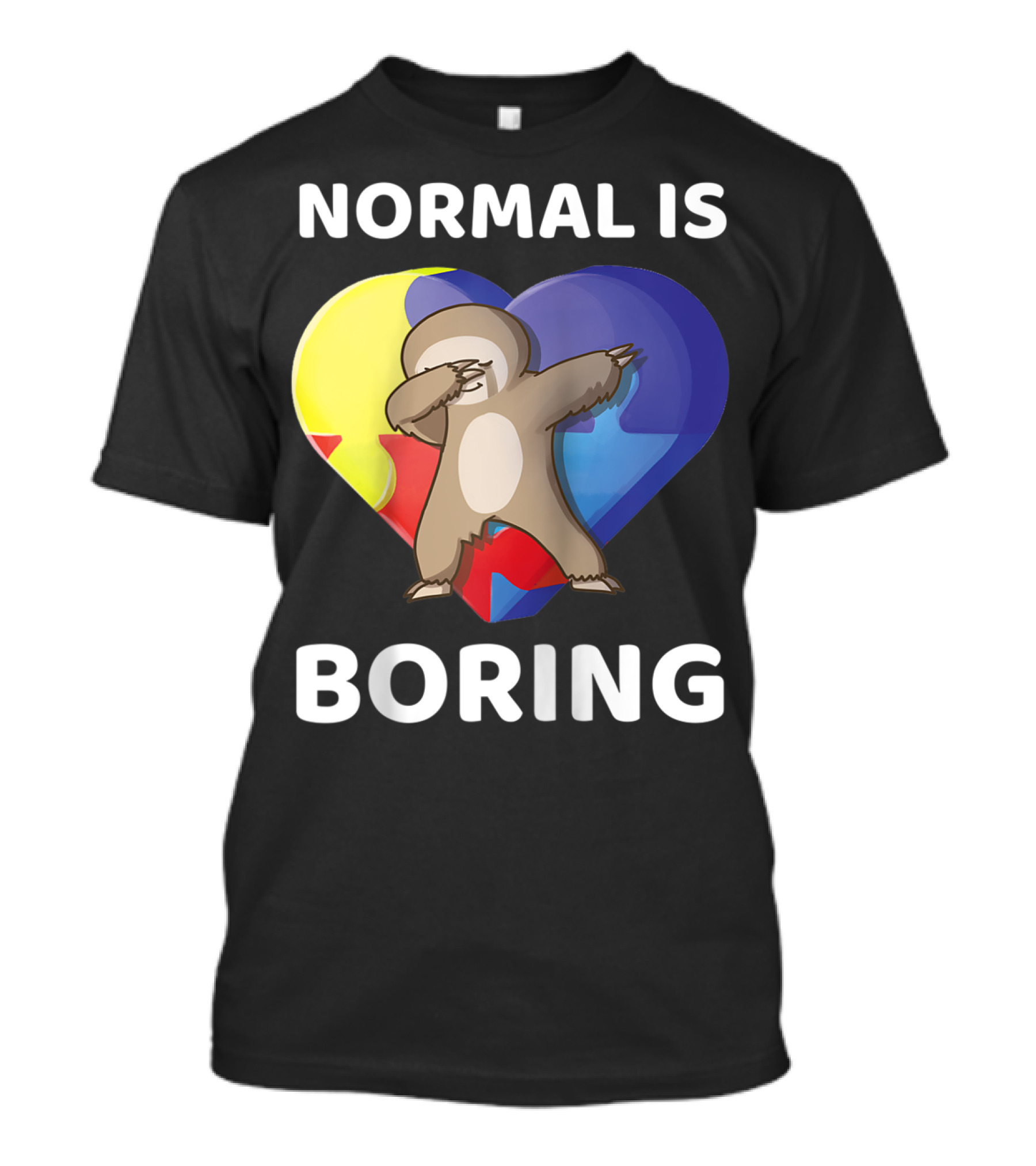 NORMAL IS BORING Autism Awareness Dab Sloth Heart Puzzle T-Shirt