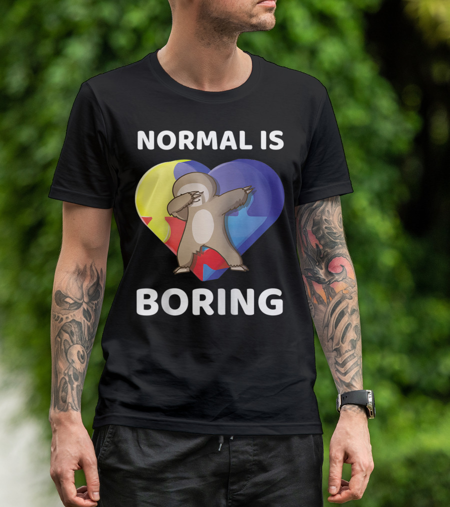 NORMAL IS BORING Autism Awareness Dab Sloth Heart Puzzle T-Shirt