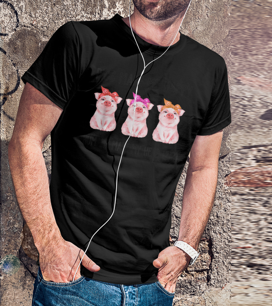 Pigs Make Me Happy Humans Make My Head Hurt Three Bow-Tie Pigs T-Shirt