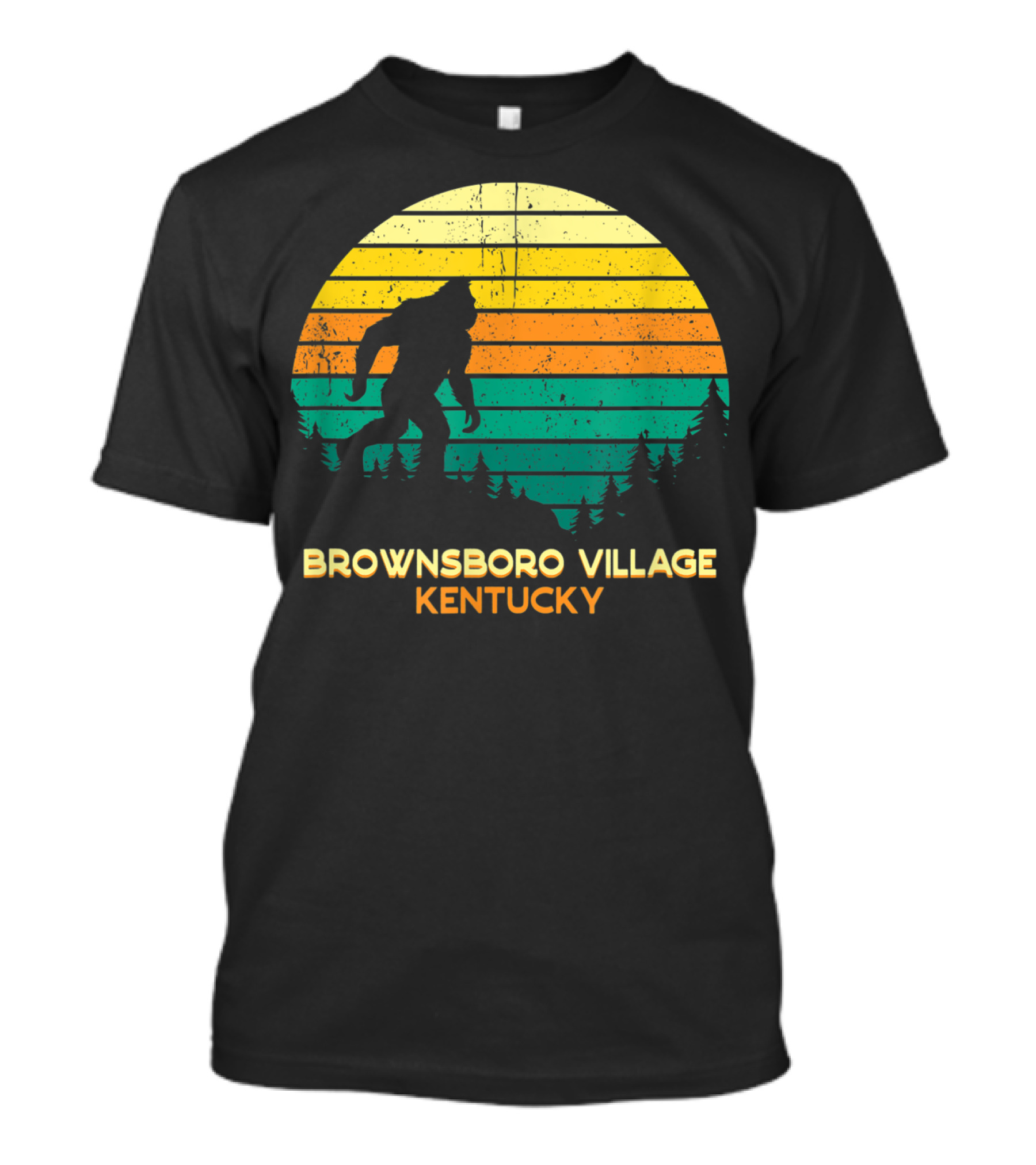 Brownsboro Village Kentucky Retro Bigfoot Sunset T-Shirt