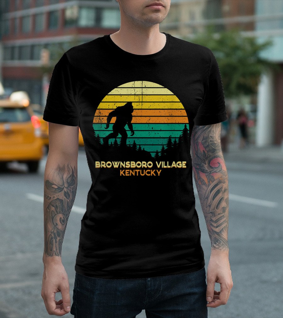 Brownsboro Village Kentucky Retro Bigfoot Sunset T-Shirt