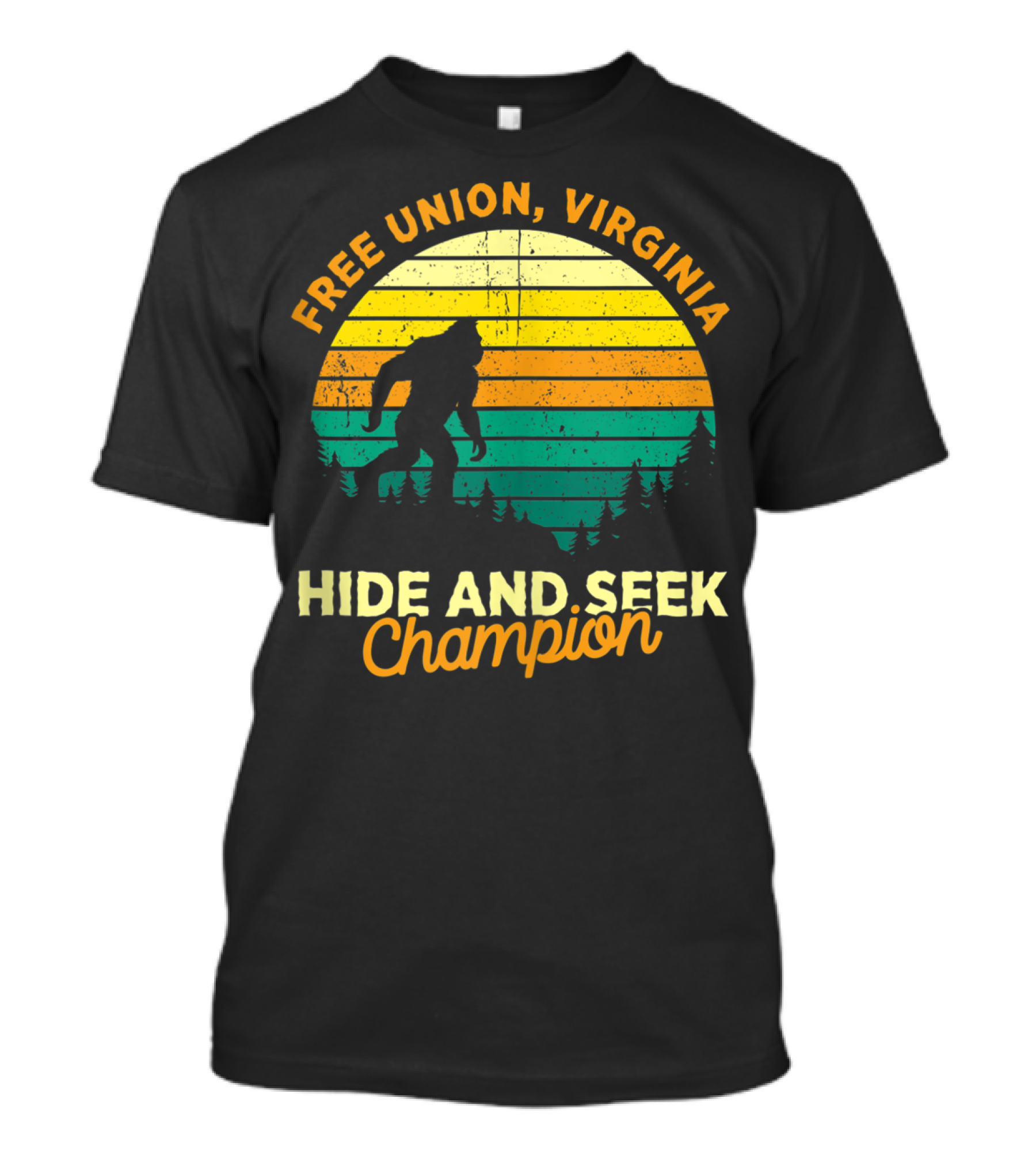 Free Union Virginia Hide And Seek Champion Big Foot Retro T-Shirt