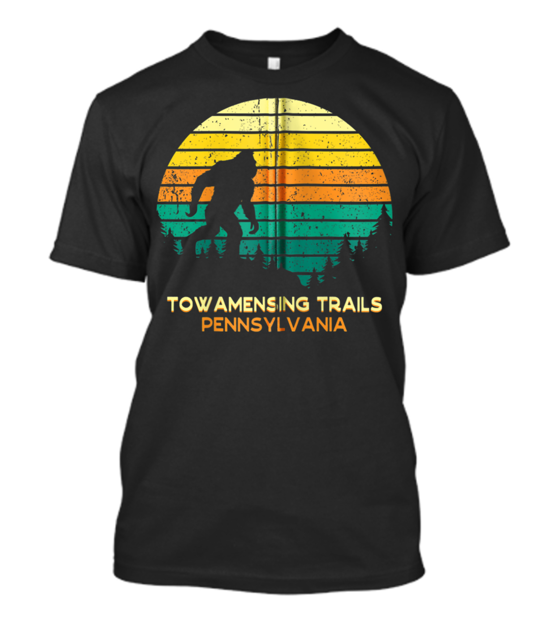 Towamensing Trails Pennsylvania Bigfoot Retro Sunset Scene T-Shirt