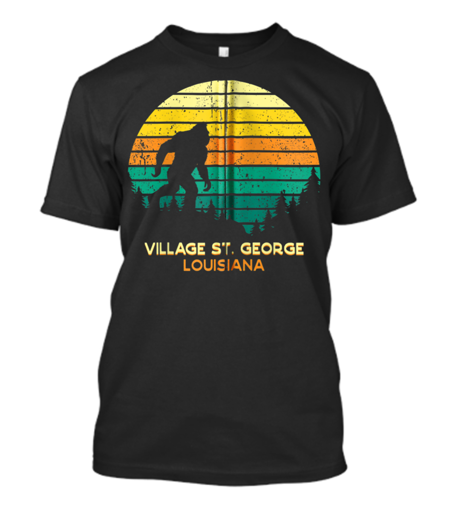 Village St. George Louisiana Bigfoot Retro Scene T-Shirt