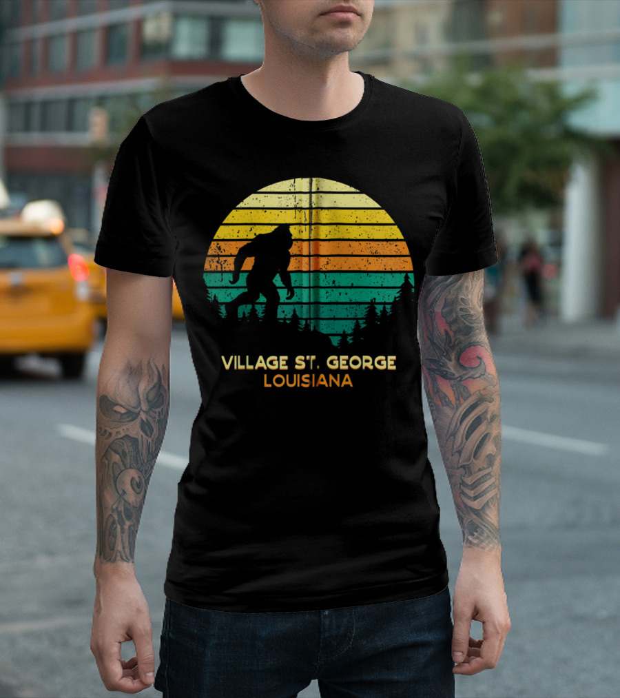 Village St. George Louisiana Bigfoot Retro Scene T-Shirt