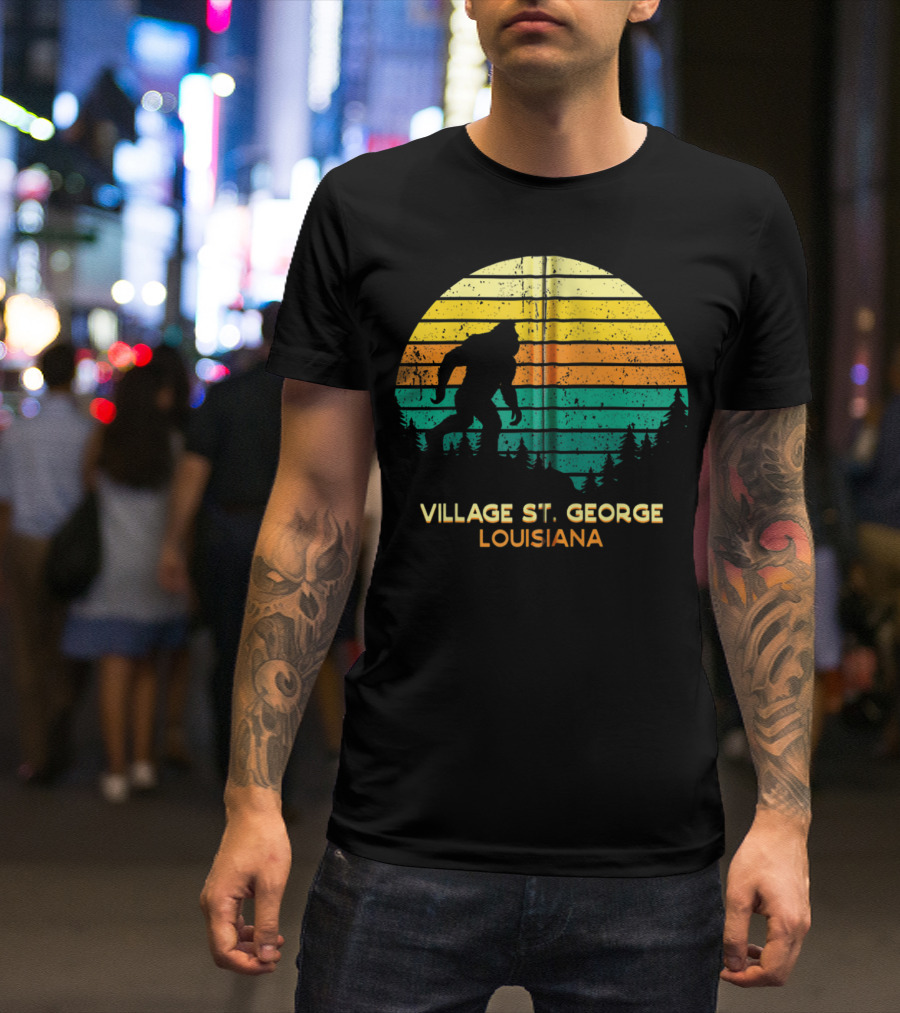 Village St. George Louisiana Bigfoot Retro Scene T-Shirt