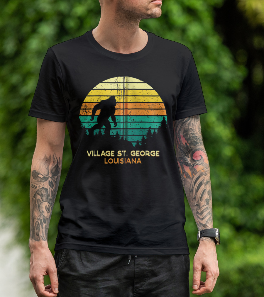 Village St. George Louisiana Bigfoot Retro Scene T-Shirt