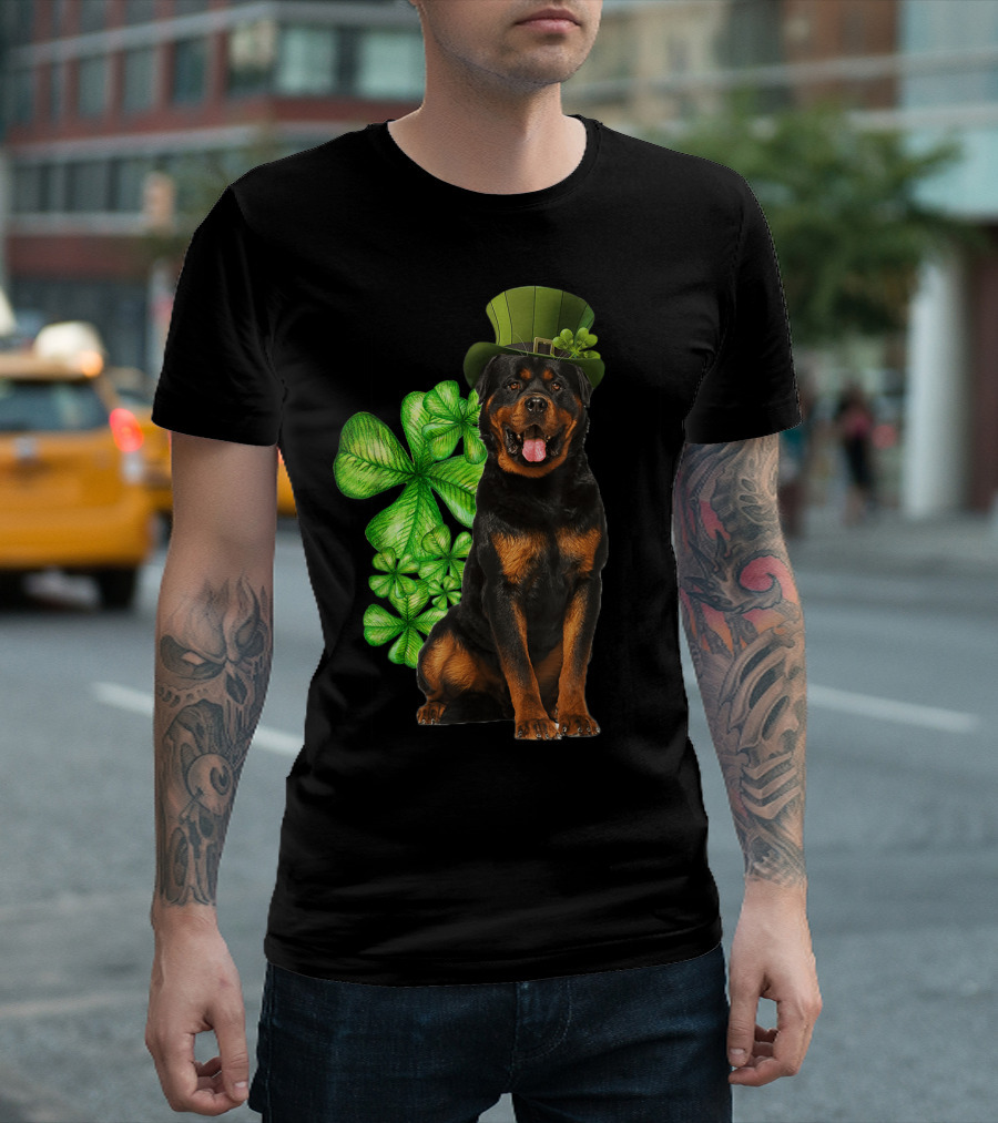 Rottweilers Irish Shamrock Top Hat Dog Lovers T-Shirt
