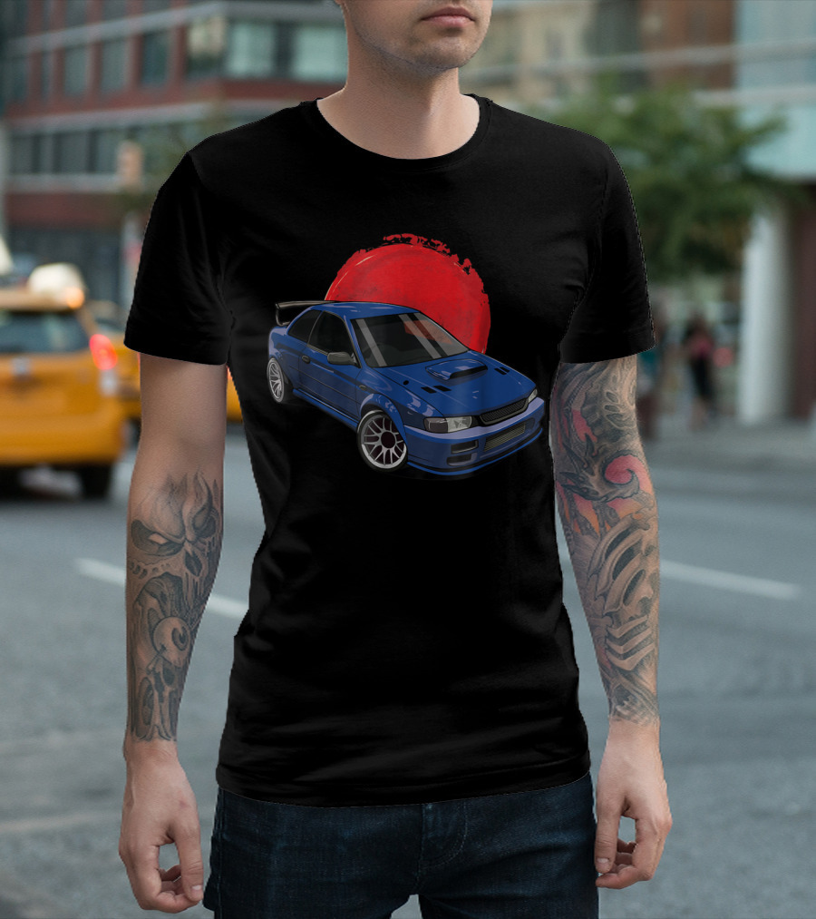 Japanese Classic GC8 Car with Red Rising Sun Background T-Shirt