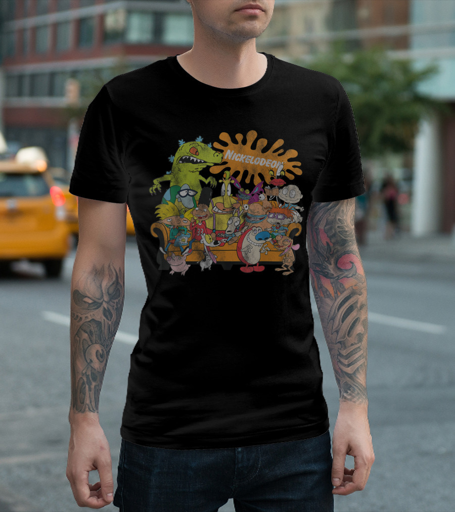 Nickelodeon 90s Characters Group Reptar Arnold Ren Stimpy Rugrats SpongeBob Patrick Helga Rocko Doug CatDog Gerald Grimace T-Shirt