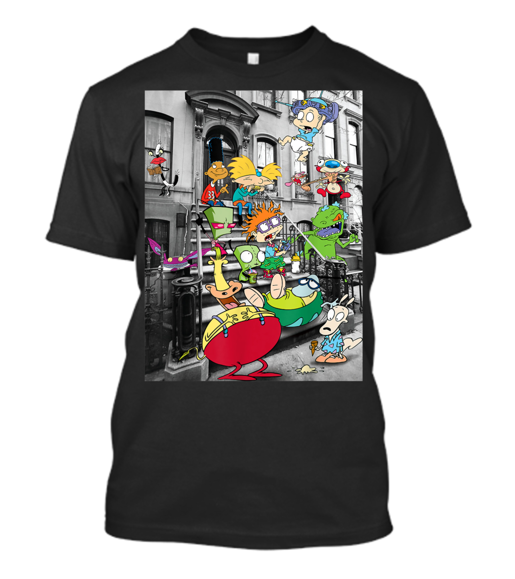 Nickelodeon Classic Nicktoons Arnold Chuckie Rocko Reptar Hanging On Stoop T-Shirt