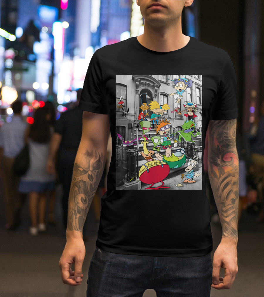 Nickelodeon Classic Nicktoons Arnold Chuckie Rocko Reptar Hanging On Stoop T-Shirt