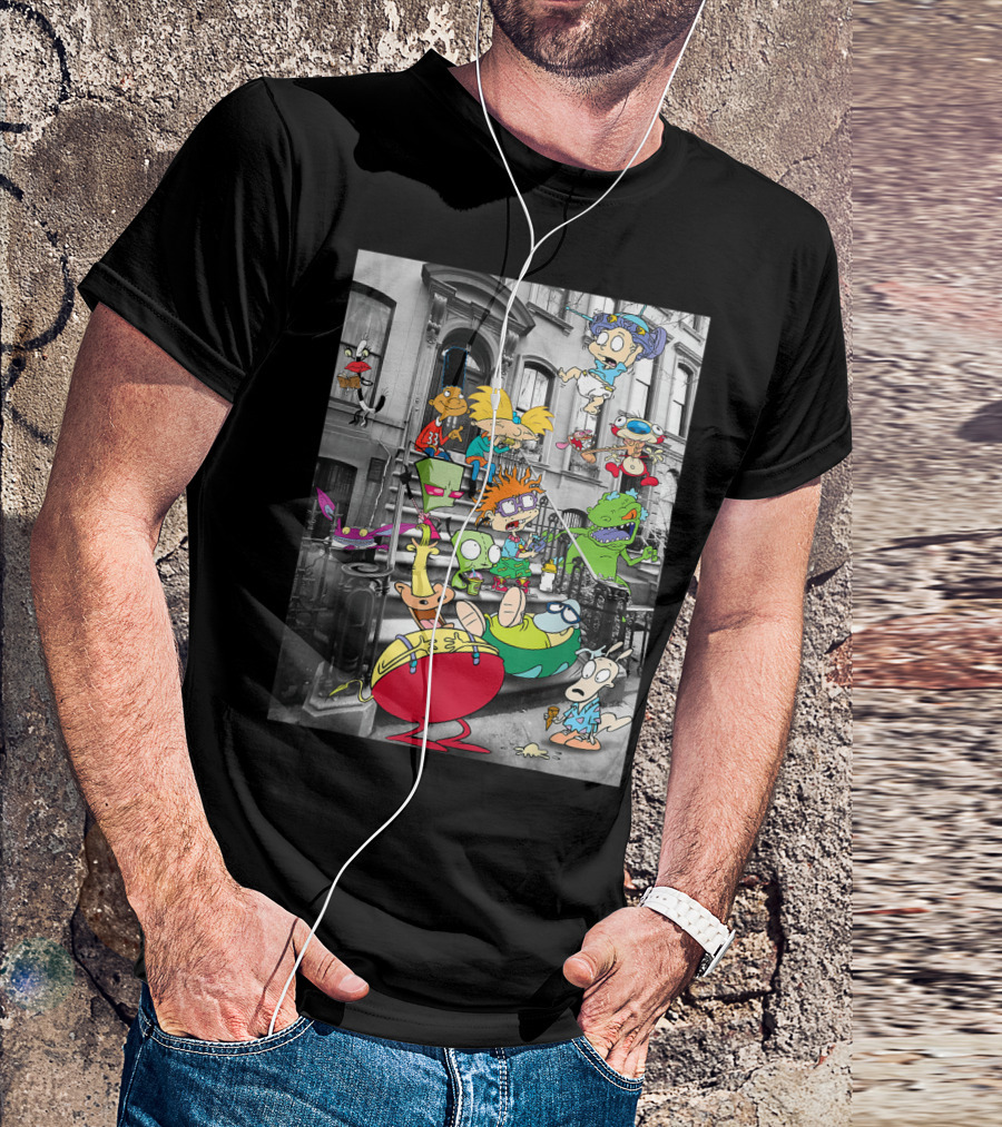 Nickelodeon Classic Nicktoons Arnold Chuckie Rocko Reptar Hanging On Stoop T-Shirt