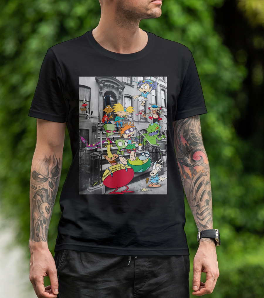 Nickelodeon Classic Nicktoons Arnold Chuckie Rocko Reptar Hanging On Stoop T-Shirt