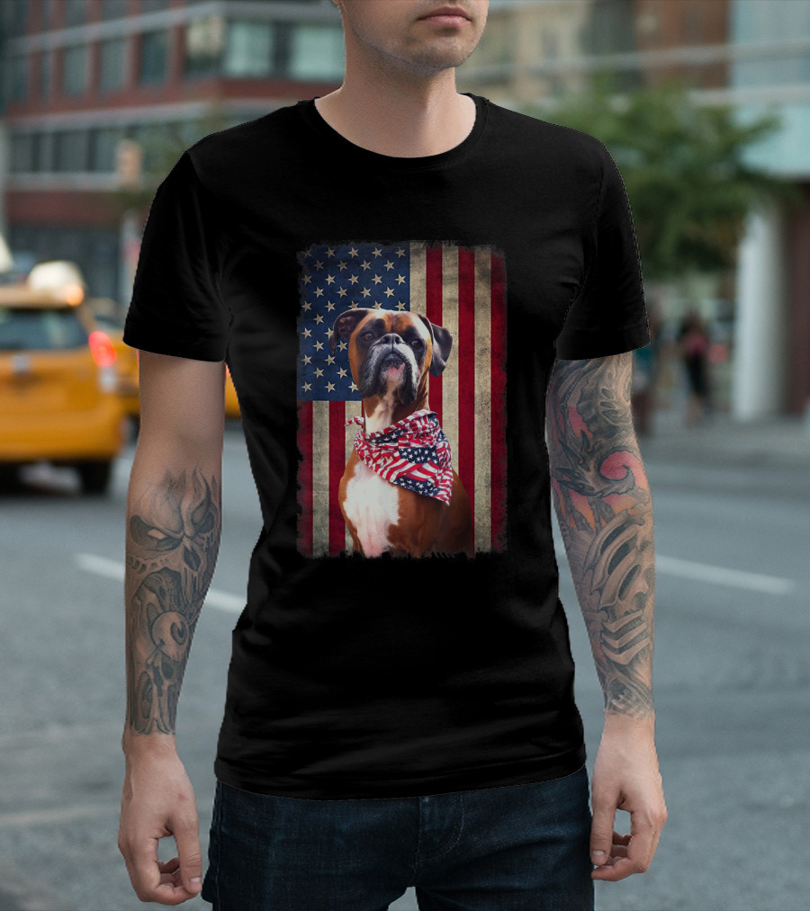 Boxer Dog Lovers American Flag Independence Day T-Shirt