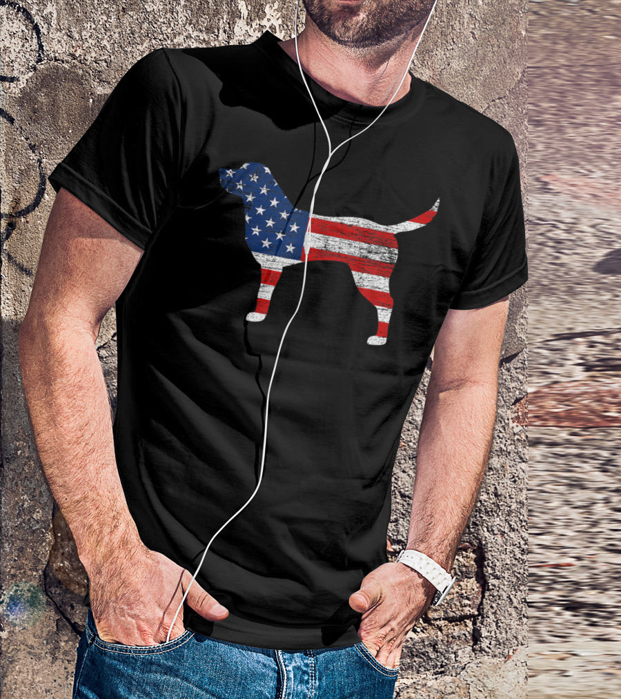 Labrador Retriever Silhouette With American Flag T-Shirt