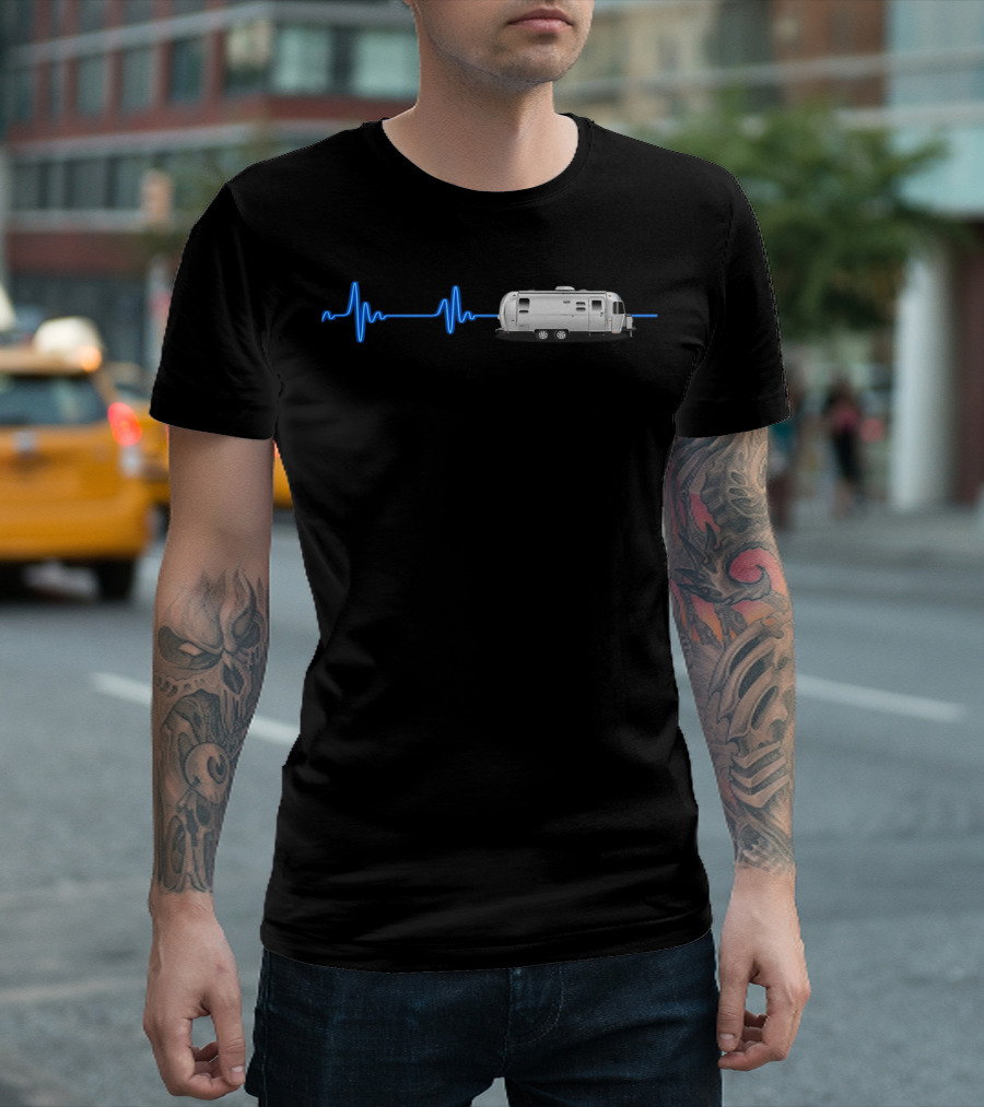 Airstream with Blue Neon Heartbeat T-Shirt