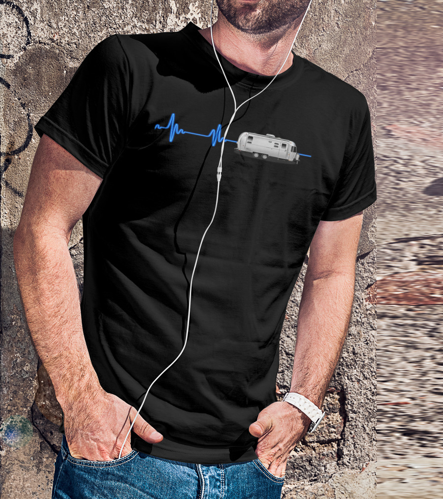 Airstream With Blue Neon Heartbeat T-Shirt