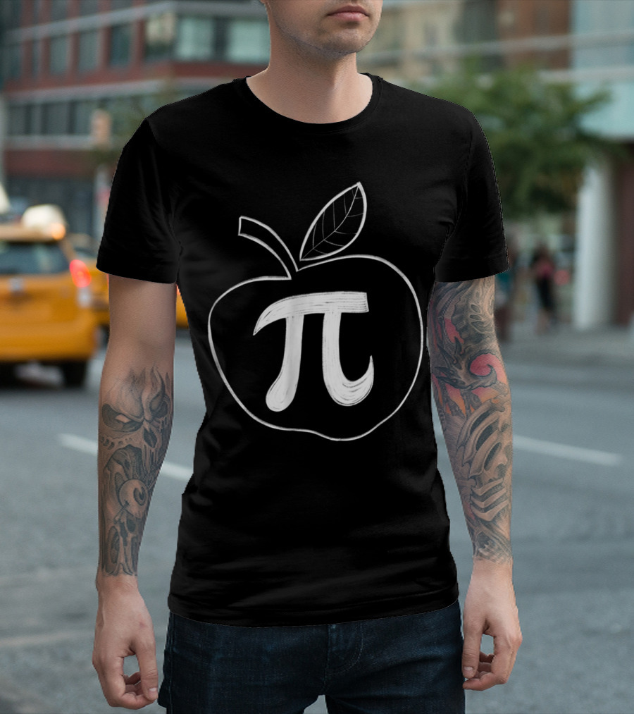 Pi Symbol Inside Apple Chalk Drawing Pi Day T-Shirt