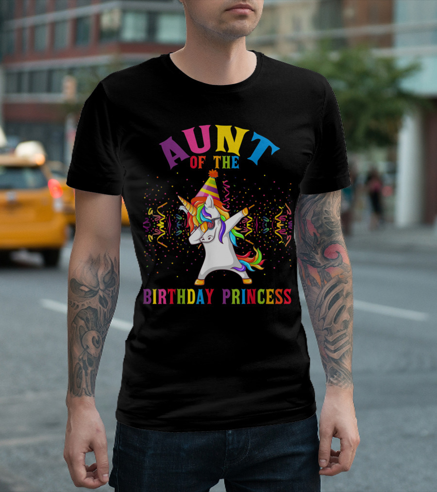 Aunt Of The Birthday Princess Dabbing Unicorn With Party Hat T-Shirt