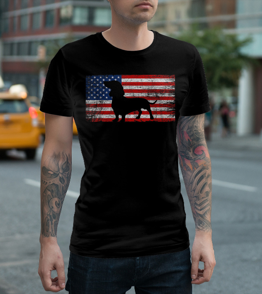 Dachshund Silhouette American Flag Dog Lover 4th of July T-Shirt