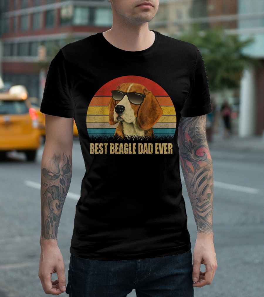 Best Beagle Dad Ever Retro Sunglasses Dog T-Shirt
