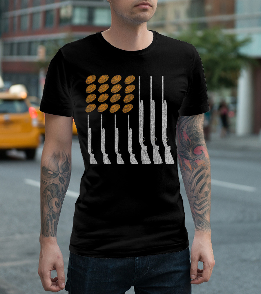 Clay Target Shooting Trap Skeet American Flag Shotguns T-Shirt