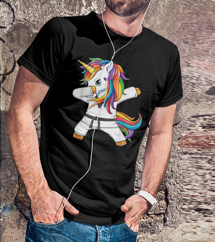 Dabbing Unicorn Karate Taekwondo Kids Girl Rainbow Martial Arts T-Shirt