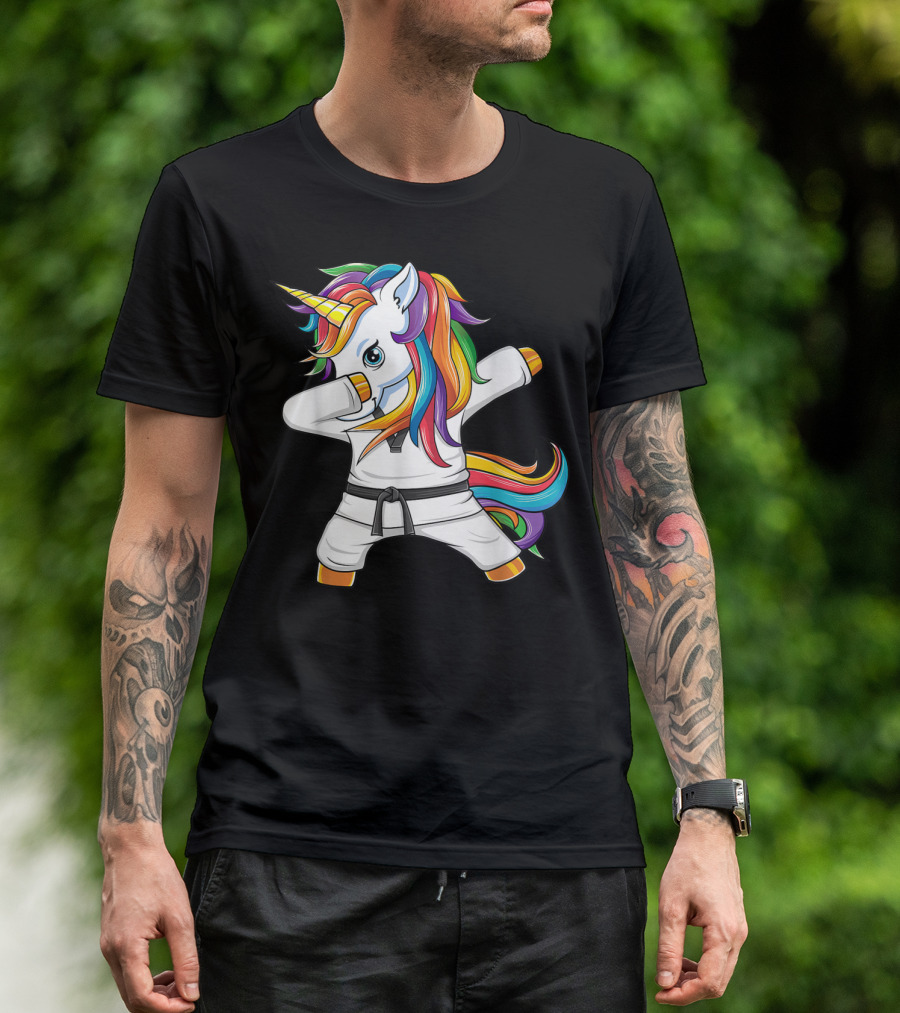 Dabbing Unicorn Karate Taekwondo Kids Girl Rainbow Martial Arts T-Shirt