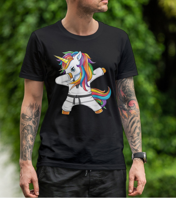 Dabbing Unicorn Karate Taekwondo Kids Girl Rainbow Martial Arts T-Shirt