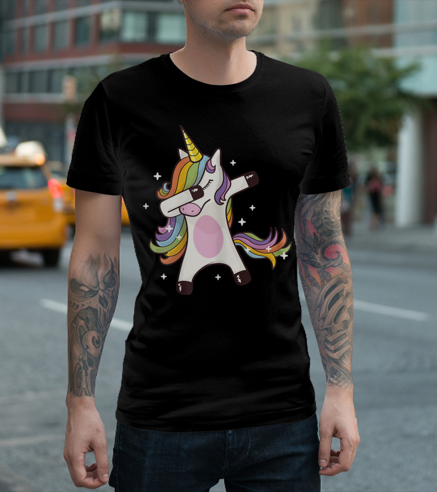 Dabbing Rainbow Unicorn with Stars T-Shirt