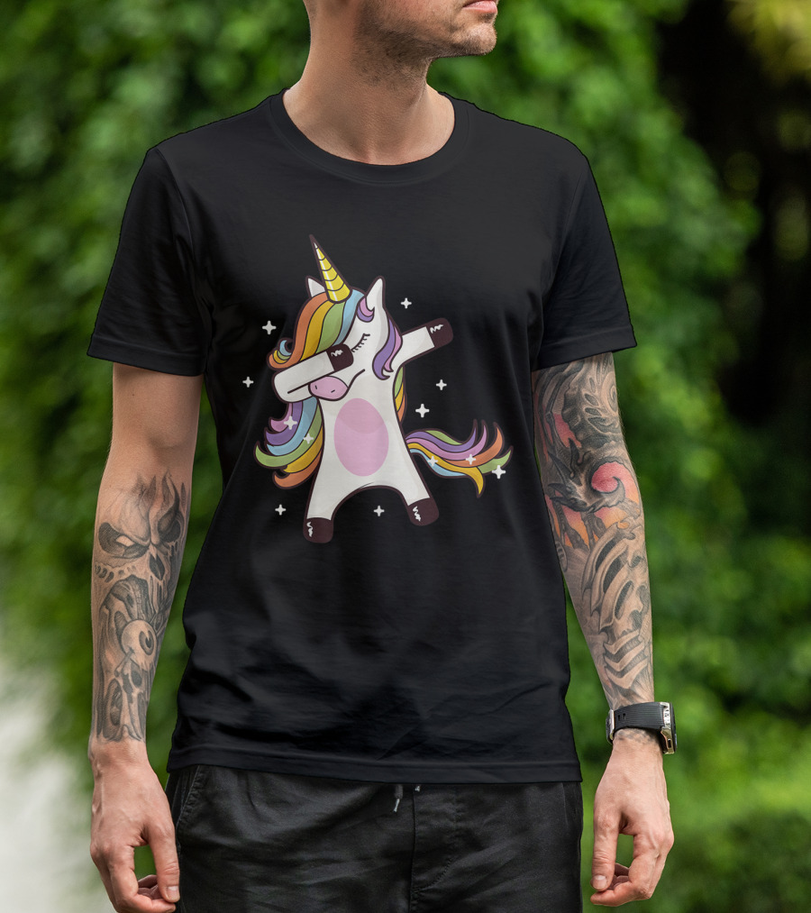 Dabbing Rainbow Unicorn With Stars T-Shirt