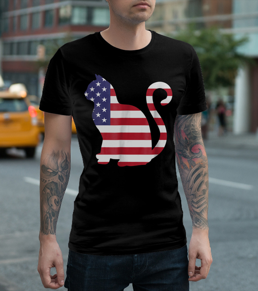 Cat Kitten American Flag Stars And Stripes 4th Of July U T-Shirt