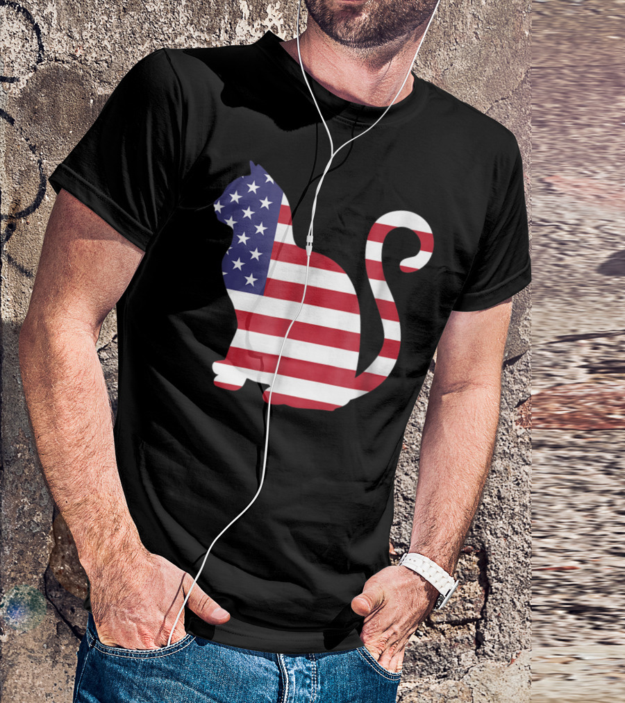 Cat Kitten American Flag Stars And Stripes 4th Of July U T-Shirt