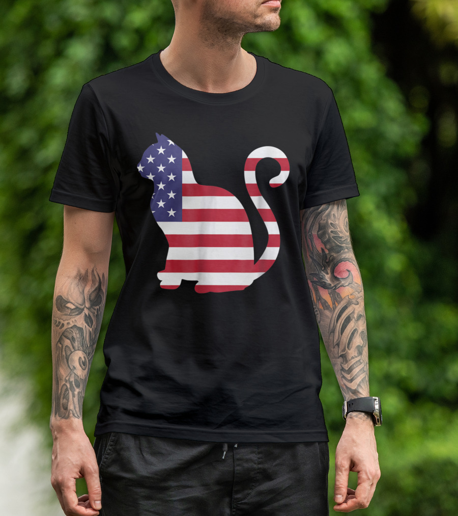 Cat Kitten American Flag Stars And Stripes 4th Of July U T-Shirt