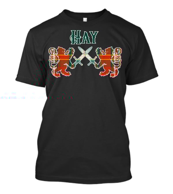 Clan Hay Scottish Family Tartan Lions With Swords T-Shirt