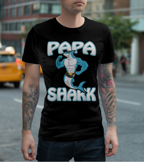 Papa Shark Muscular Gym Dad Father's Day T-Shirt