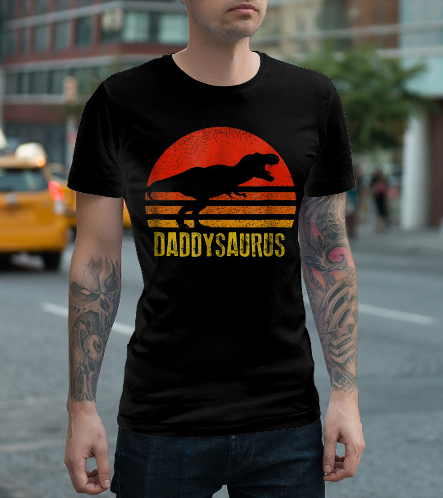 Daddysaurus T-Rex Vintage Sunset Retro Dinosaur T-Shirt