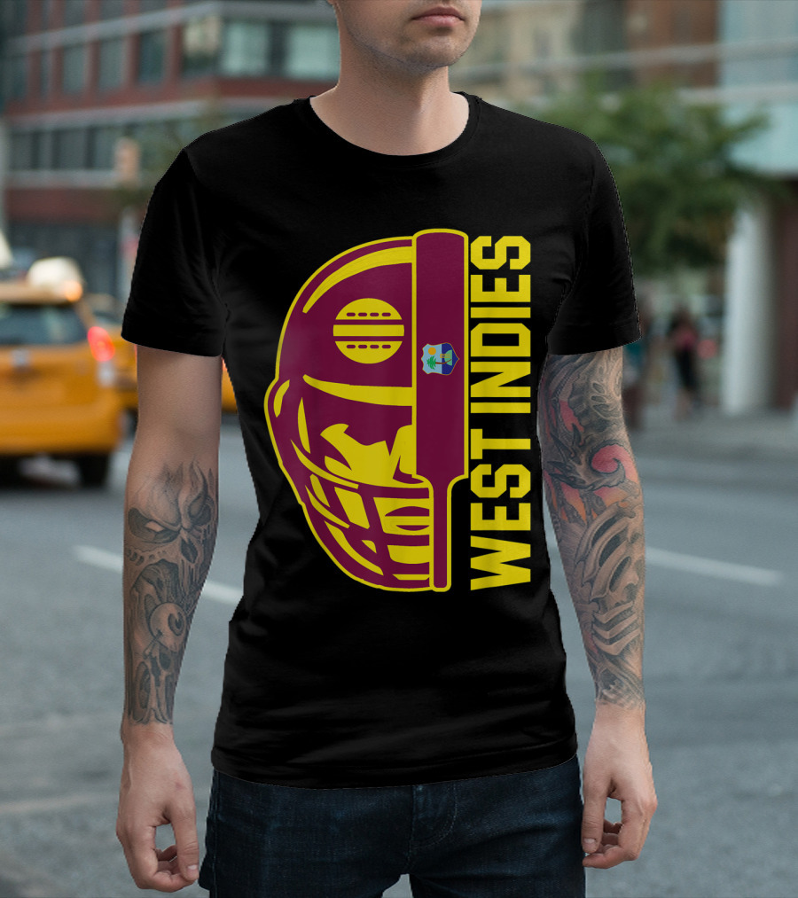 West Indies Cricket Fan Helmet Emblem With Ball And Bat T-Shirt
