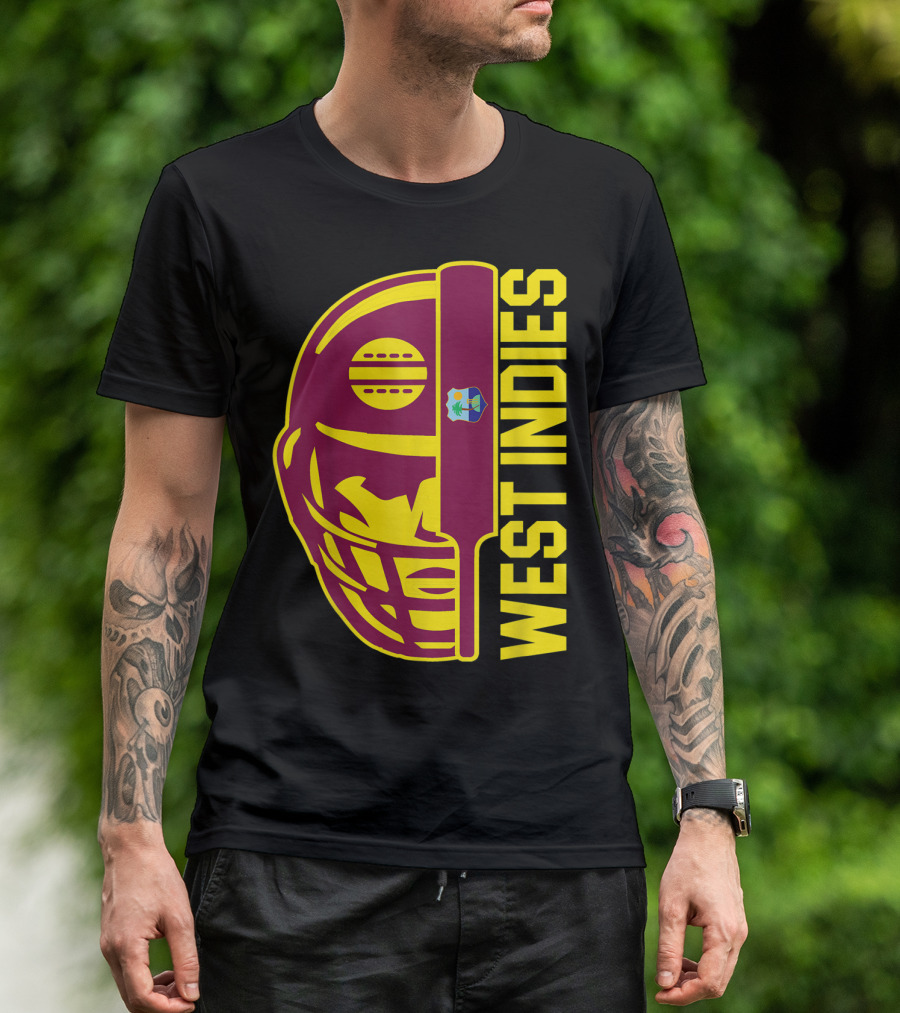 West Indies Cricket Fan Helmet Emblem With Ball And Bat T-Shirt