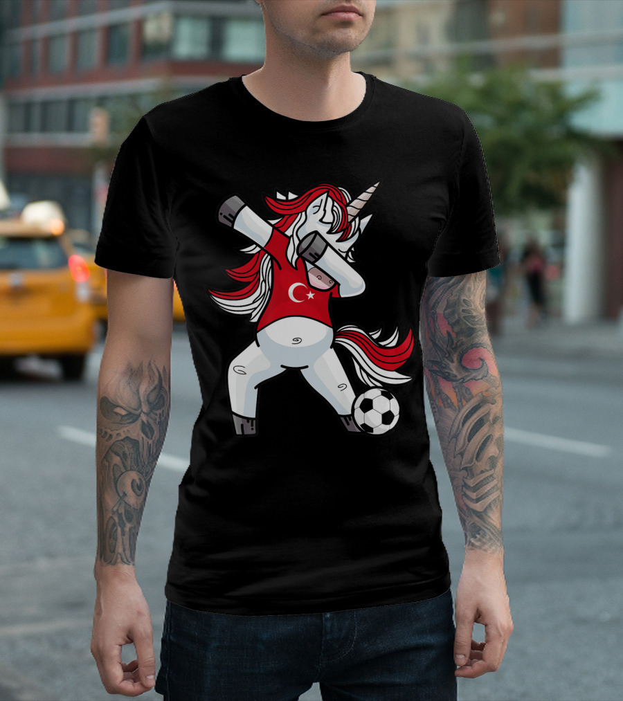 Dabbing Unicorn in Turkish Soccer Outfit with Ball T-Shirt