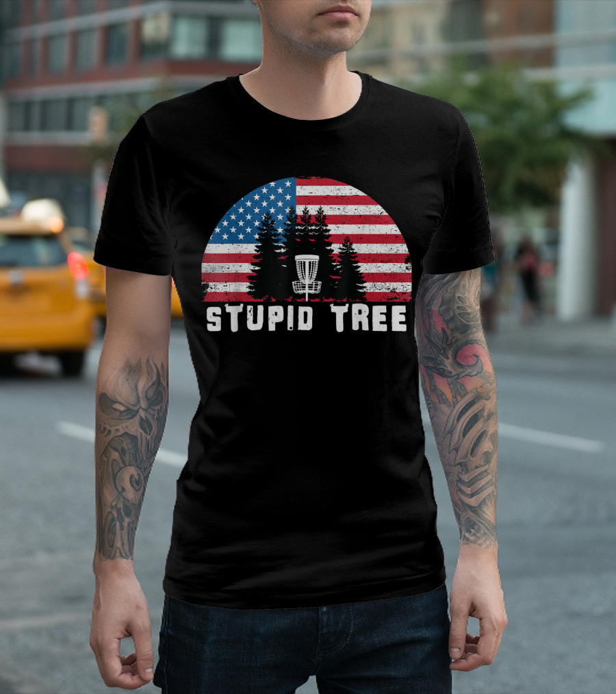 Stupid Tree Disc Golf USA Flag Independence Day 4th Of July T-Shirt