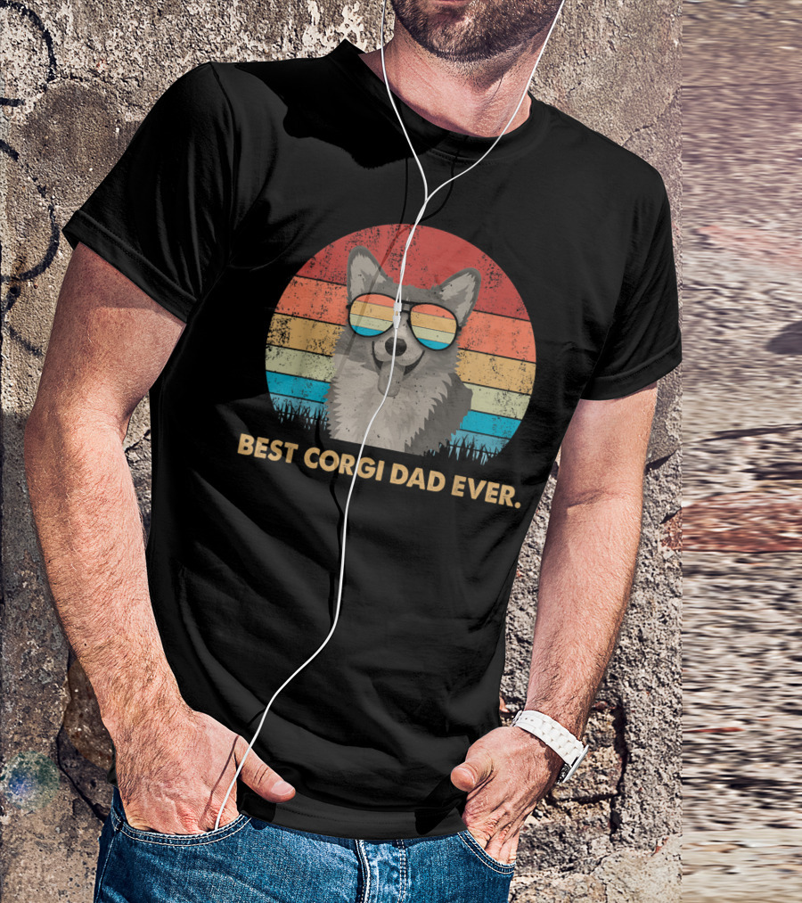 Best Corgi Dad Ever Vintage Retro Dog With Sunglasses T-Shirt