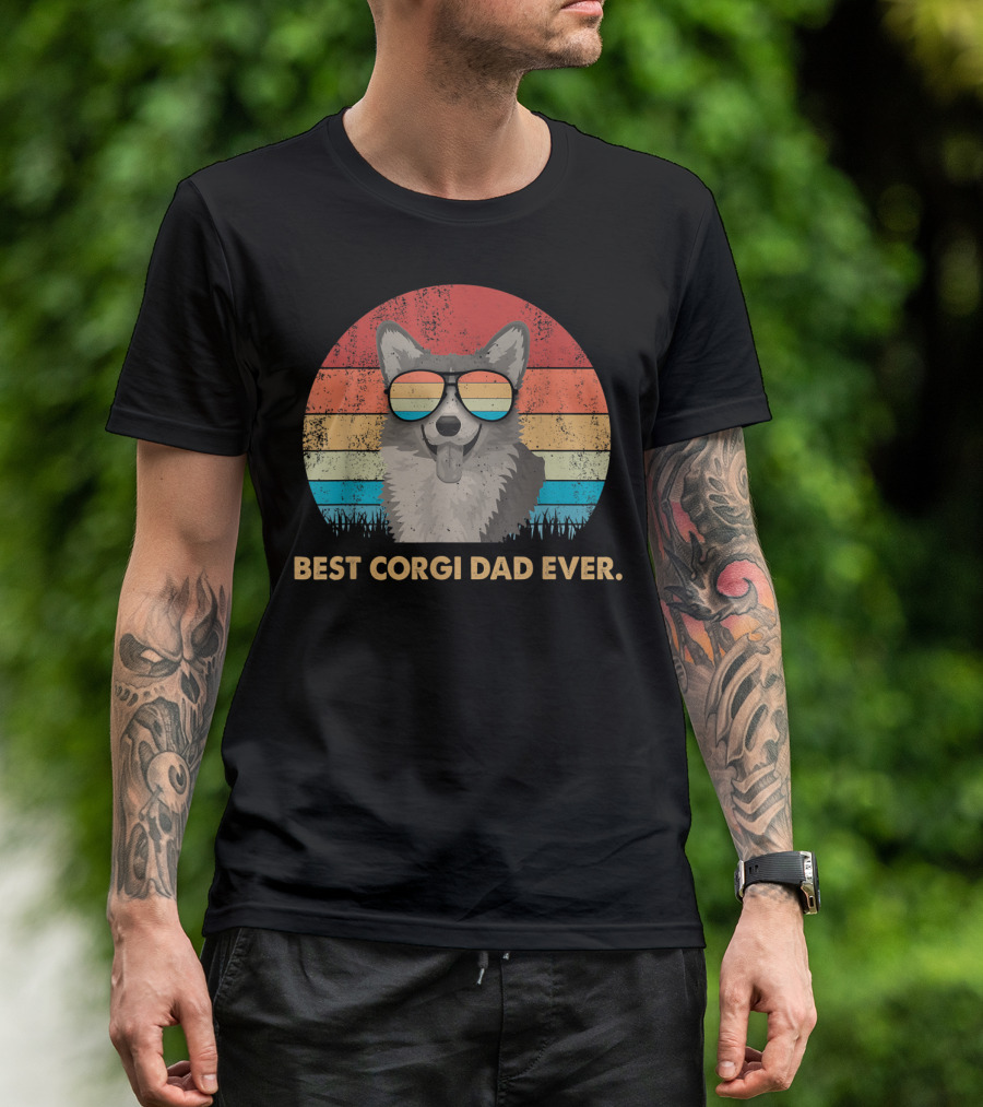 Best Corgi Dad Ever Vintage Retro Dog With Sunglasses T-Shirt