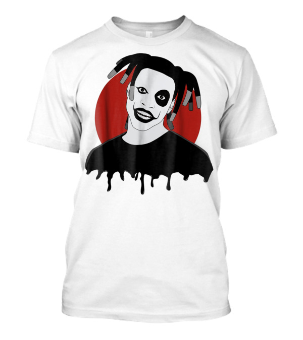 Denzel Curry Smiling Monochrome Portrait With Dreadlocks And Red Circle Background T-Shirt