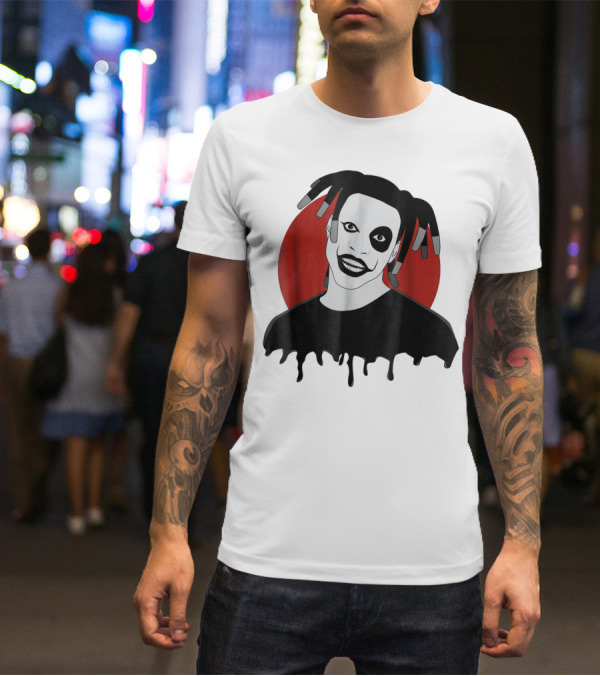 Denzel Curry Smiling Monochrome Portrait With Dreadlocks And Red Circle Background T-Shirt