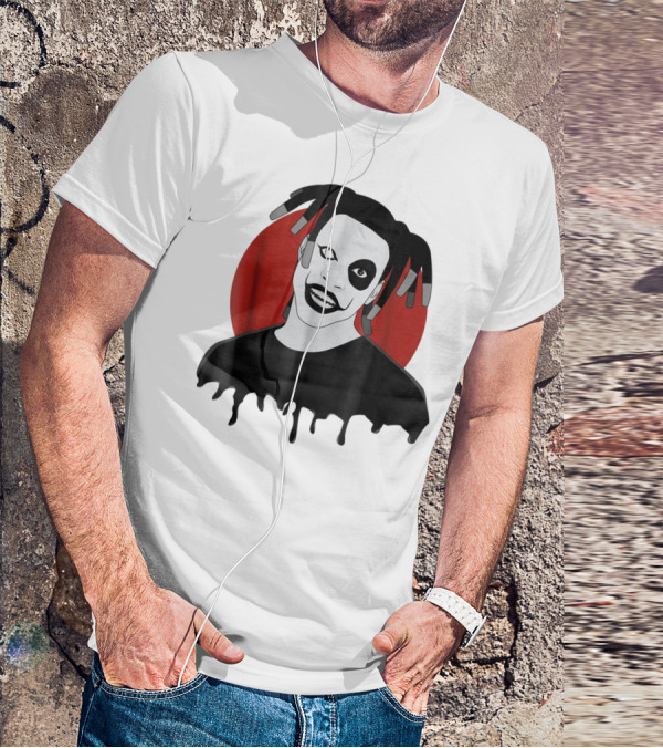 Denzel Curry Smiling Monochrome Portrait With Dreadlocks And Red Circle Background T-Shirt