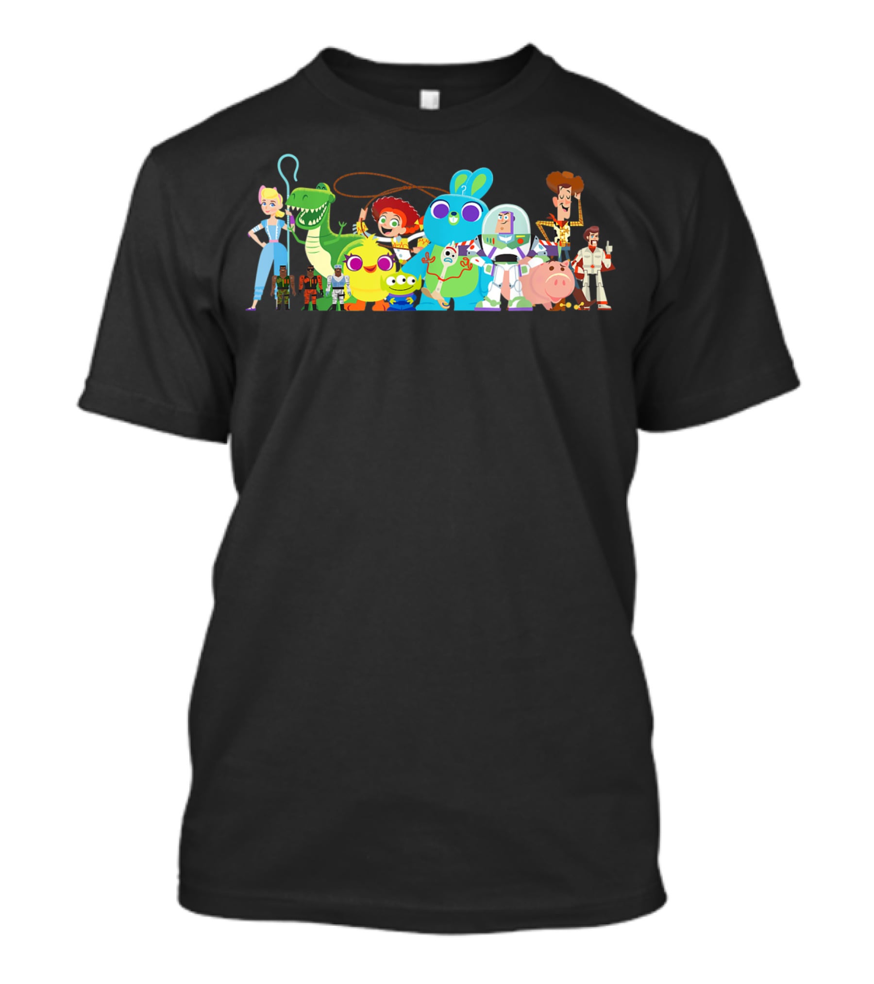 Disney Pixar Toy Story 4 Buzz Woody Bo Peep Buzz Lightyear Rex Jessie Hamm Ducky Bunny Forky Group Character T-Shirt