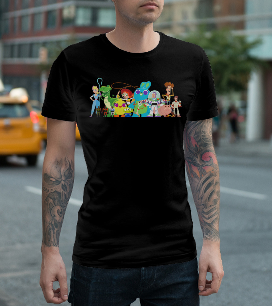 Disney Pixar Toy Story 4 Buzz Woody Bo Peep Buzz Lightyear Rex Jessie Hamm Ducky Bunny Forky Group Character T-Shirt