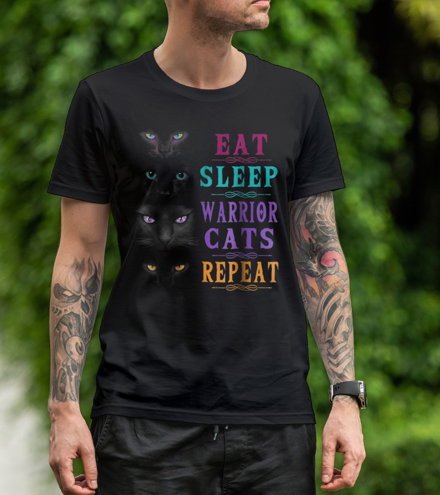 Eat Sleep Warrior Cats Repeat Four Cats Eyes T-Shirt